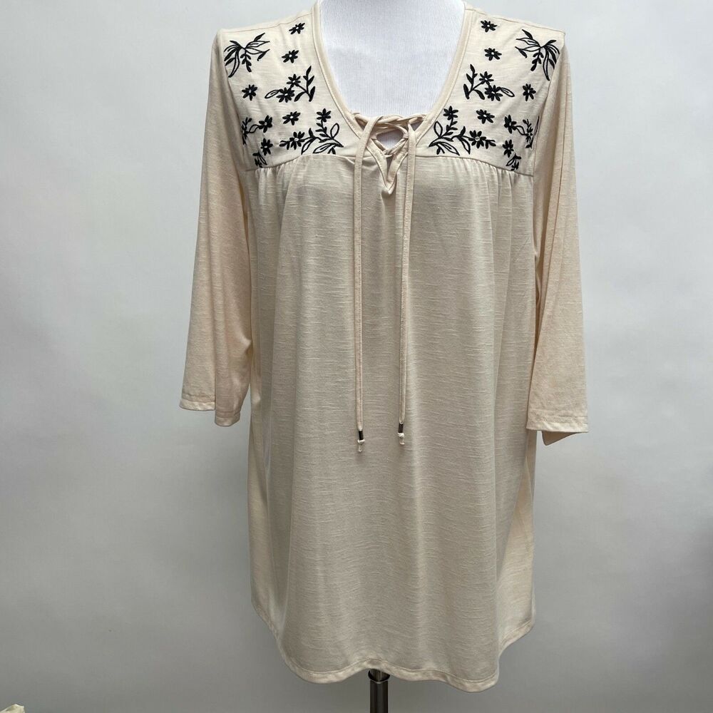 Karen Brooks Women's Top Size‎ 3X Beige Black Floral NWT